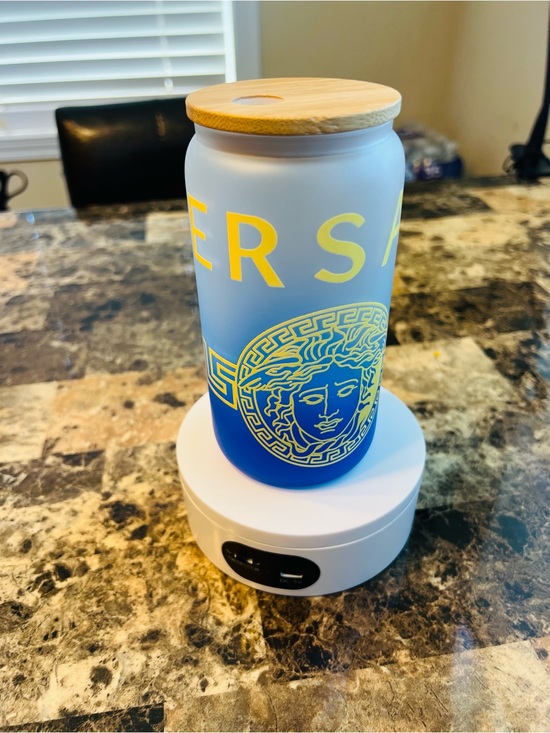 Handmade Other - Blue & Yellow Logo 16 oz Glass Tumbler with Bamboo Lid
